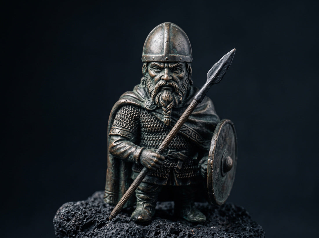 Statuette guerrier nordique en bronze, casque plain historiquement correct