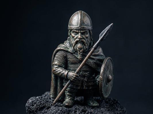 Statuette guerrier nordique en bronze, casque plain historiquement correct