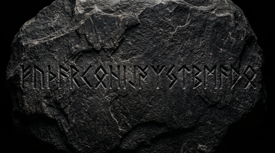 Futhark ancien, rangée de 24 runes gravées dans la pierre