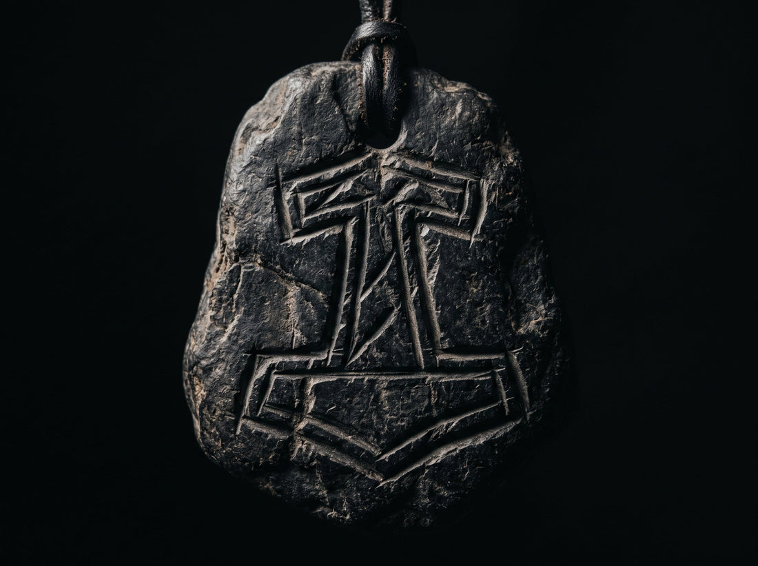Mjölnir symbole viking gravé dans la pierre, marteau de Thor