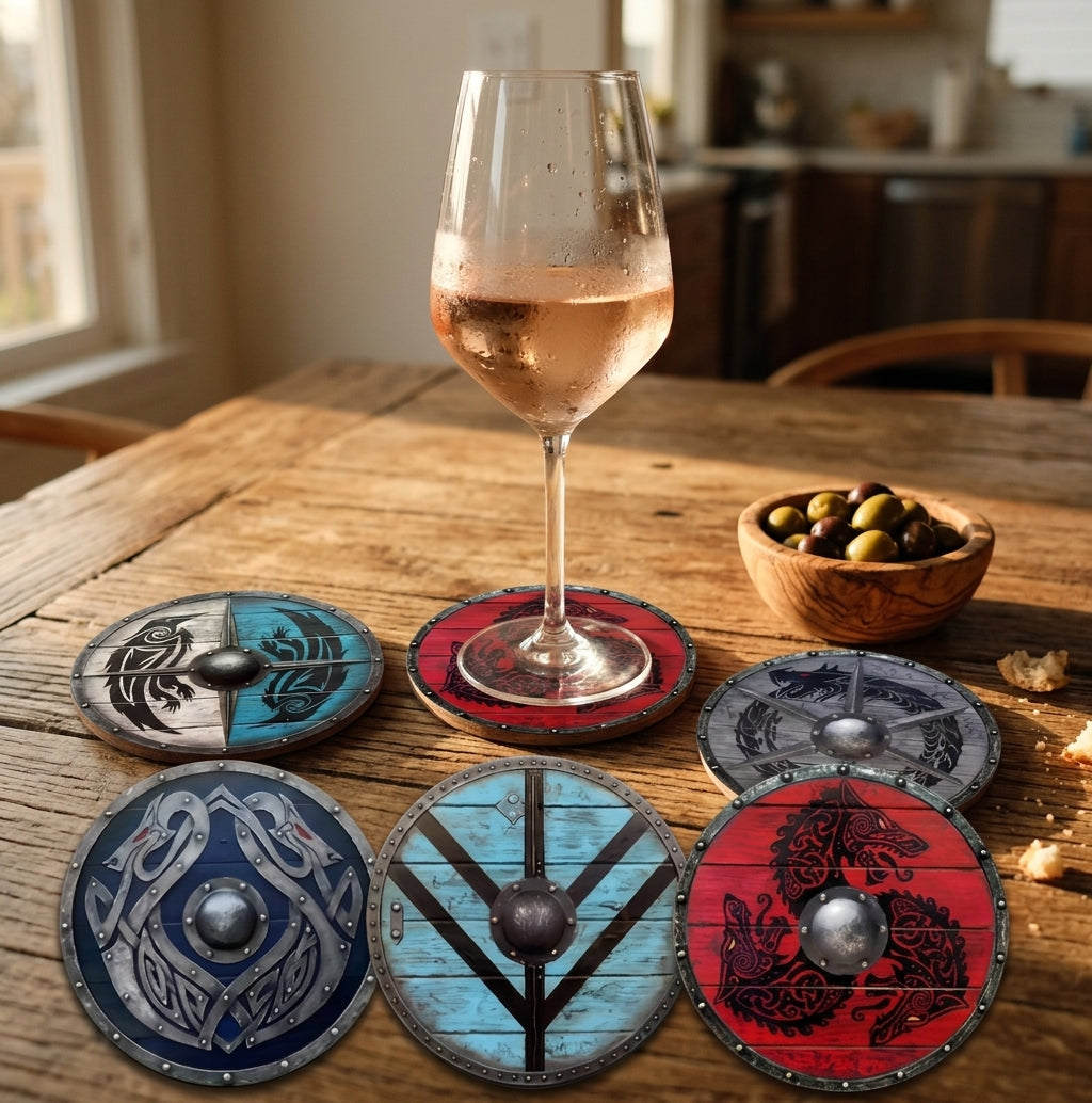 Set de 6 sous-verres Viking ERYTH, ambiance apéro sur table en bois avec verre de rosé