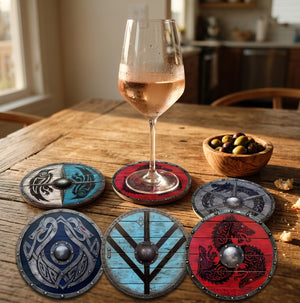Set de 6 sous-verres Viking ERYTH, ambiance apéro sur table en bois avec verre de rosé