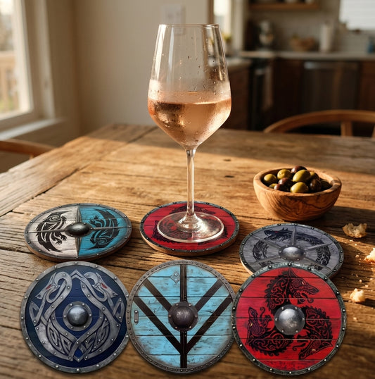 Set de 6 sous-verres Viking ERYTH, ambiance apéro sur table en bois avec verre de rosé