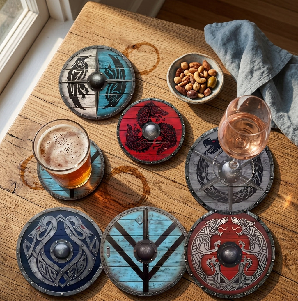 Set de 6 sous-verres Viking ERYTH, vue de dessus, ambiance apéro