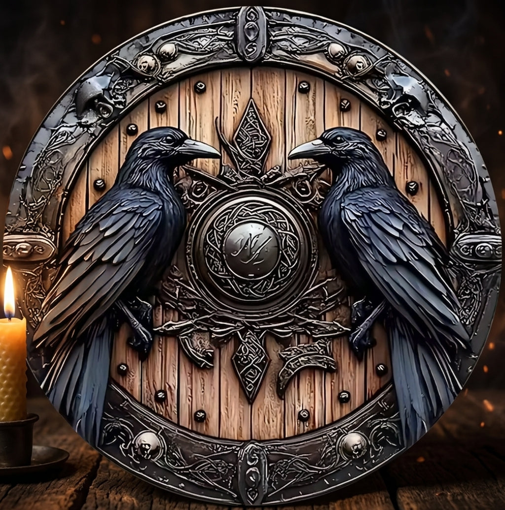 Bouclier mural Hugin et Munin ERYTH, ambiance bougie