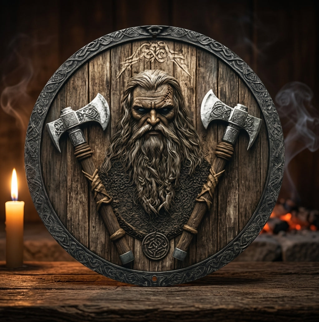 Bouclier mural guerrier viking ERYTH, ambiance bougie