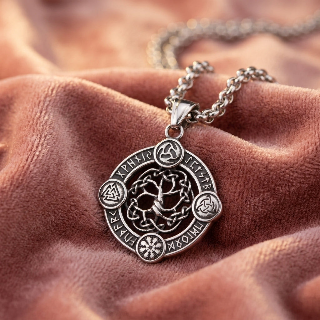 Pendentif Yggdrasil ERYTH sur velours, ambiance chaude
